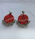 Red Bandhani Fabric Earring