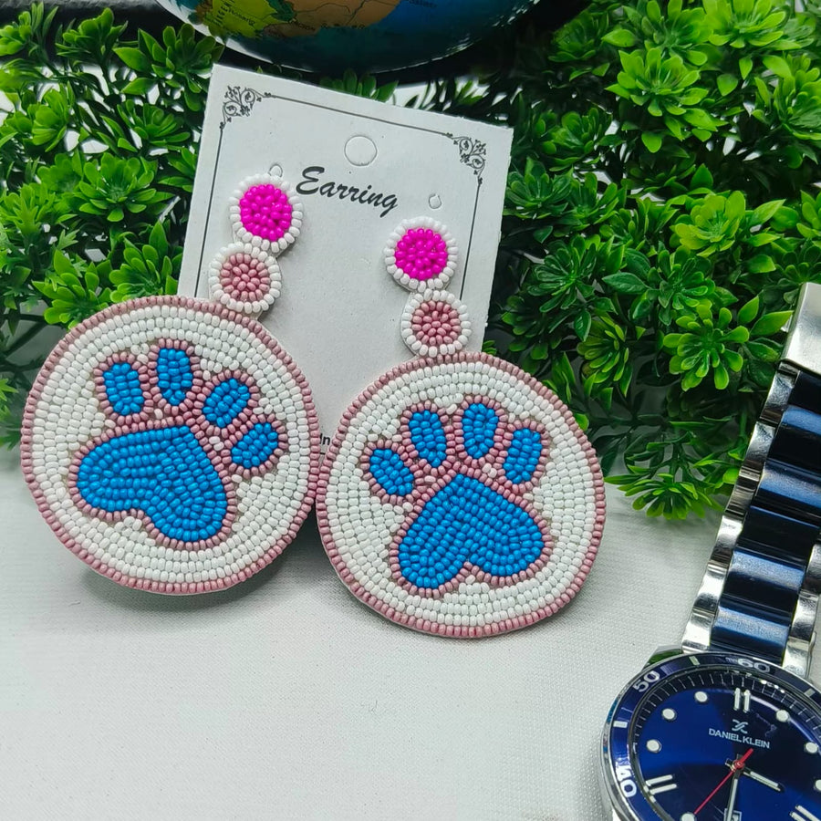 White Paw Beaded Earrings