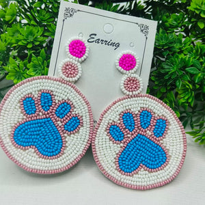 White Paw Beaded Earrings