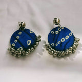 Blue Bandhani Fabric Earrings