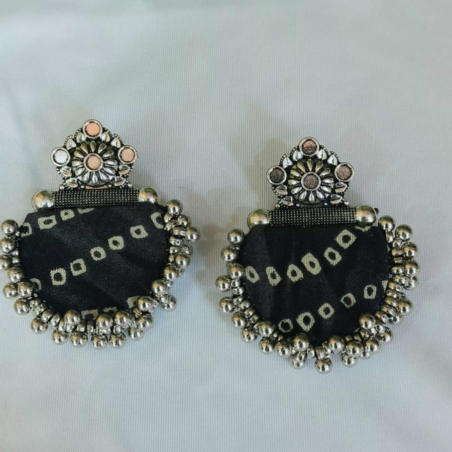 Black Bandhani Half Moon Earrings