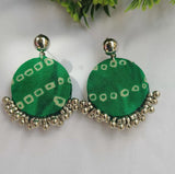 Green Bandhani Fabric Earrrings