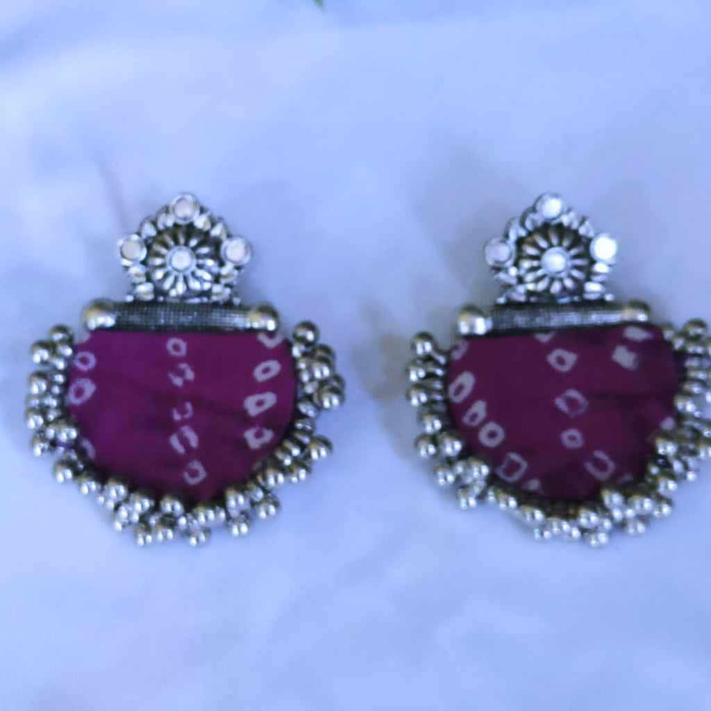 Purple Bandhani Half moon Earrings