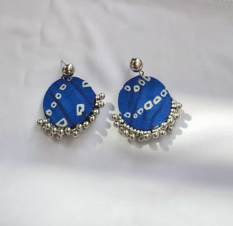 Blue Bandhani Fabric Earrings