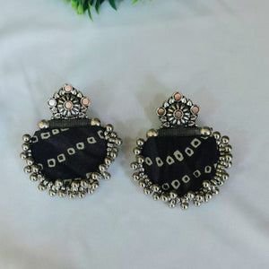 Black Bandhani Half Moon Earrings