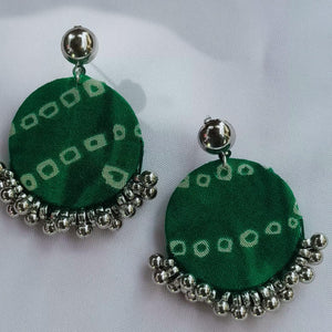 Green Bandhani Fabric Earrrings