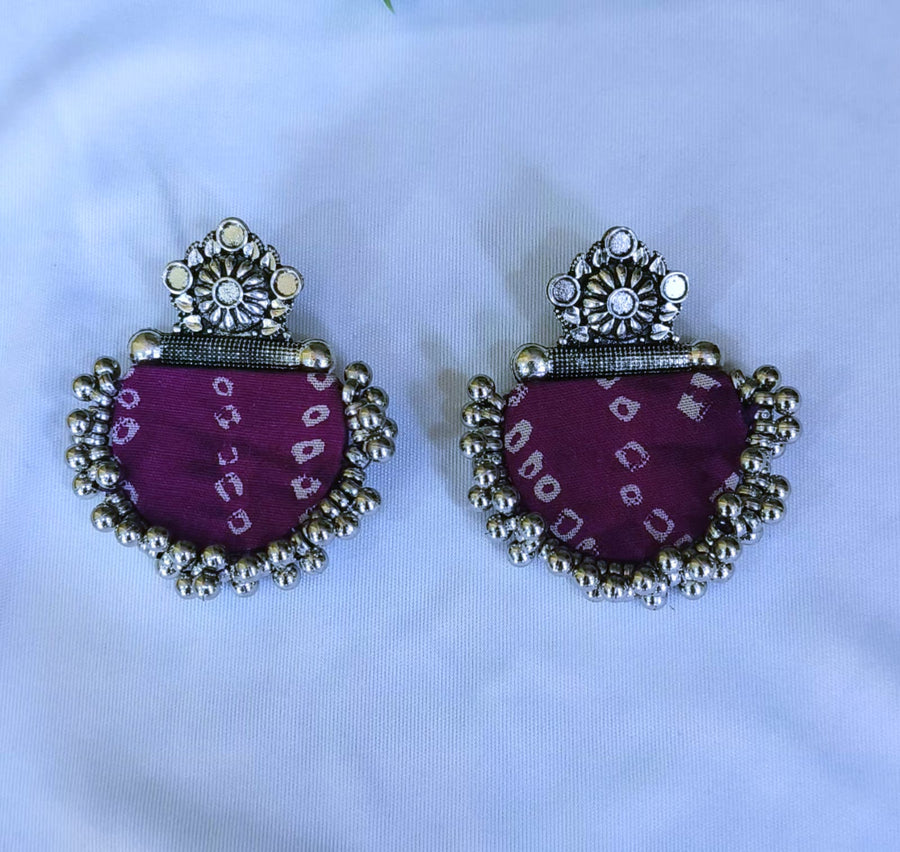 Purple Bandhani Half moon Earrings