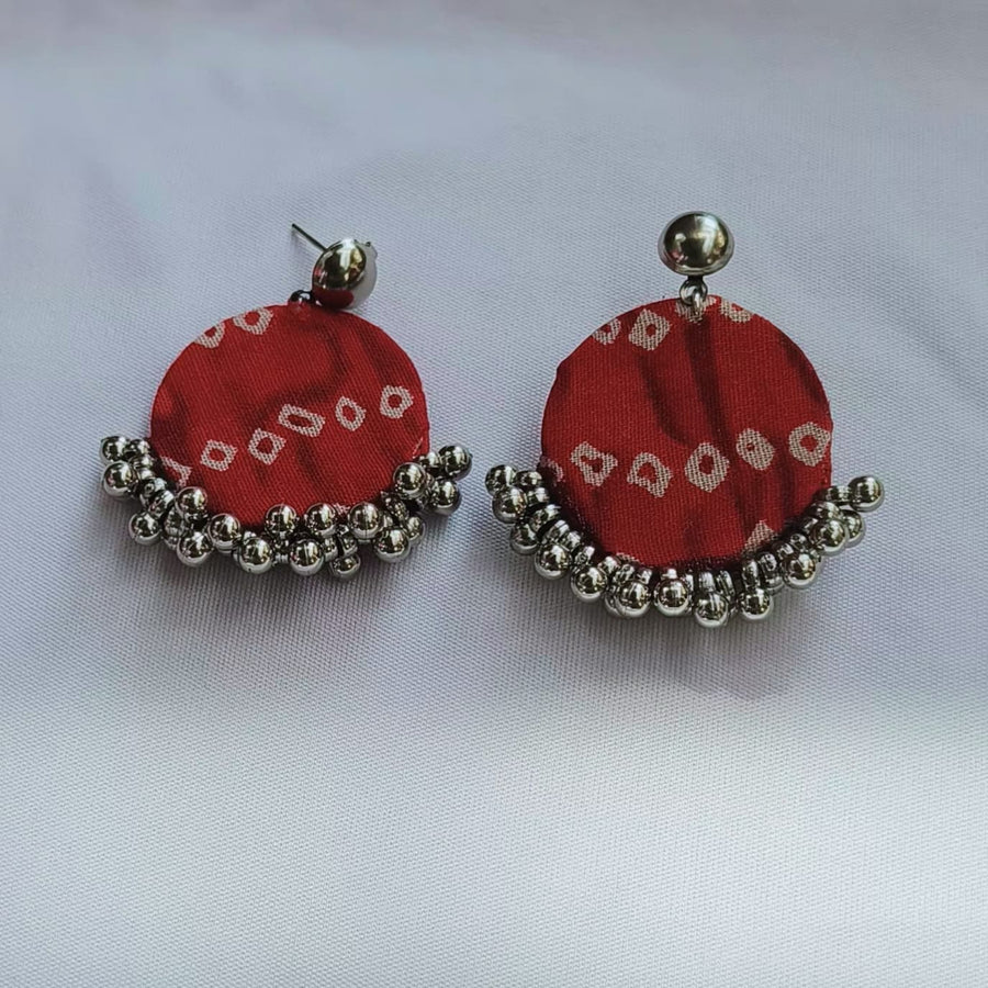 Red Bandhani Fabric Earring