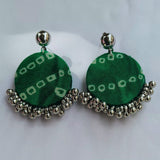 Green Bandhani Fabric Earrrings