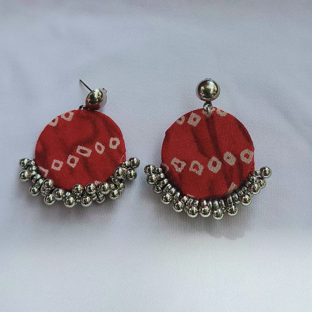 Red Bandhani Fabric Earring