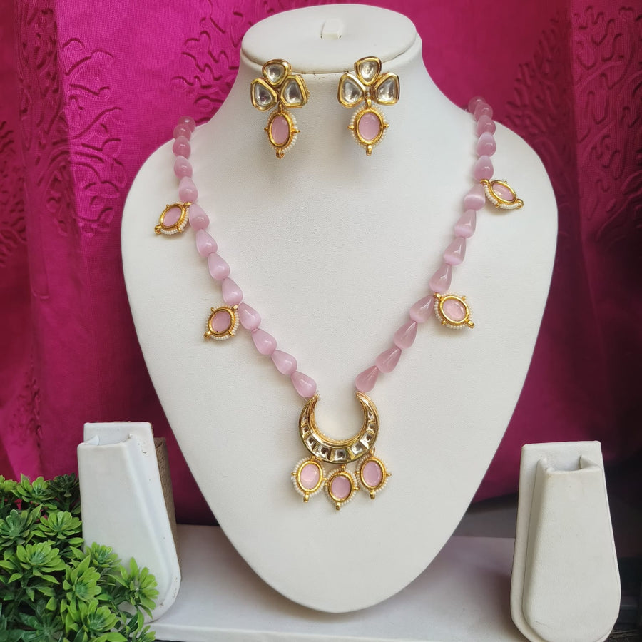 Pink Monalisa beaded necklace set