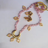 Pink Monalisa beaded necklace set