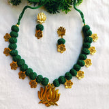 Surbhi Antique Green Lotus Necklace Set