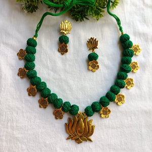 Surbhi Antique Green Lotus Necklace Set