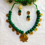 Surbhi Antique Green Lotus Necklace Set