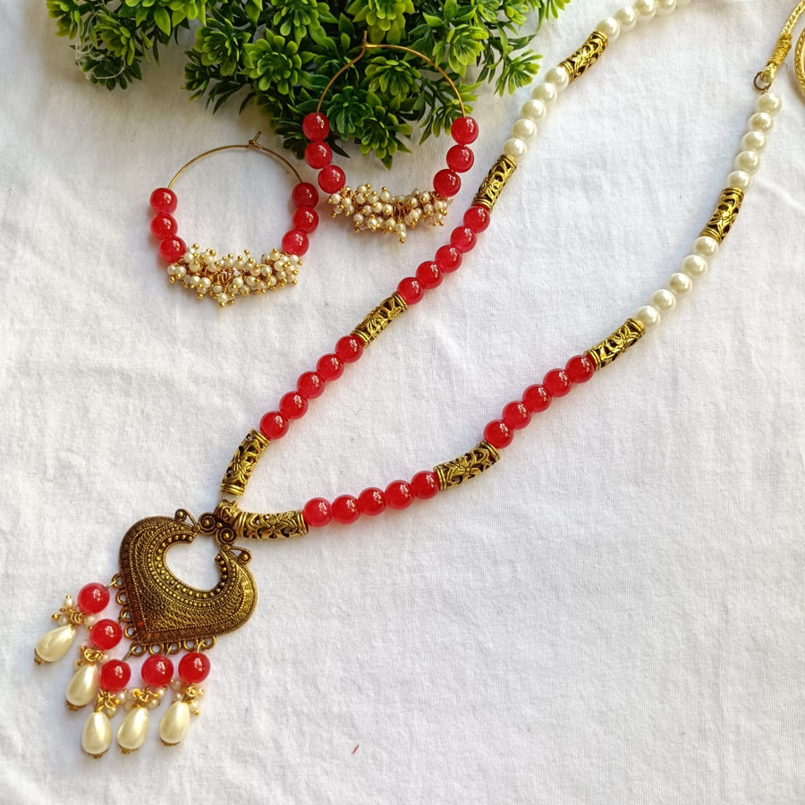 Devi Red Antique Long Necklace Set