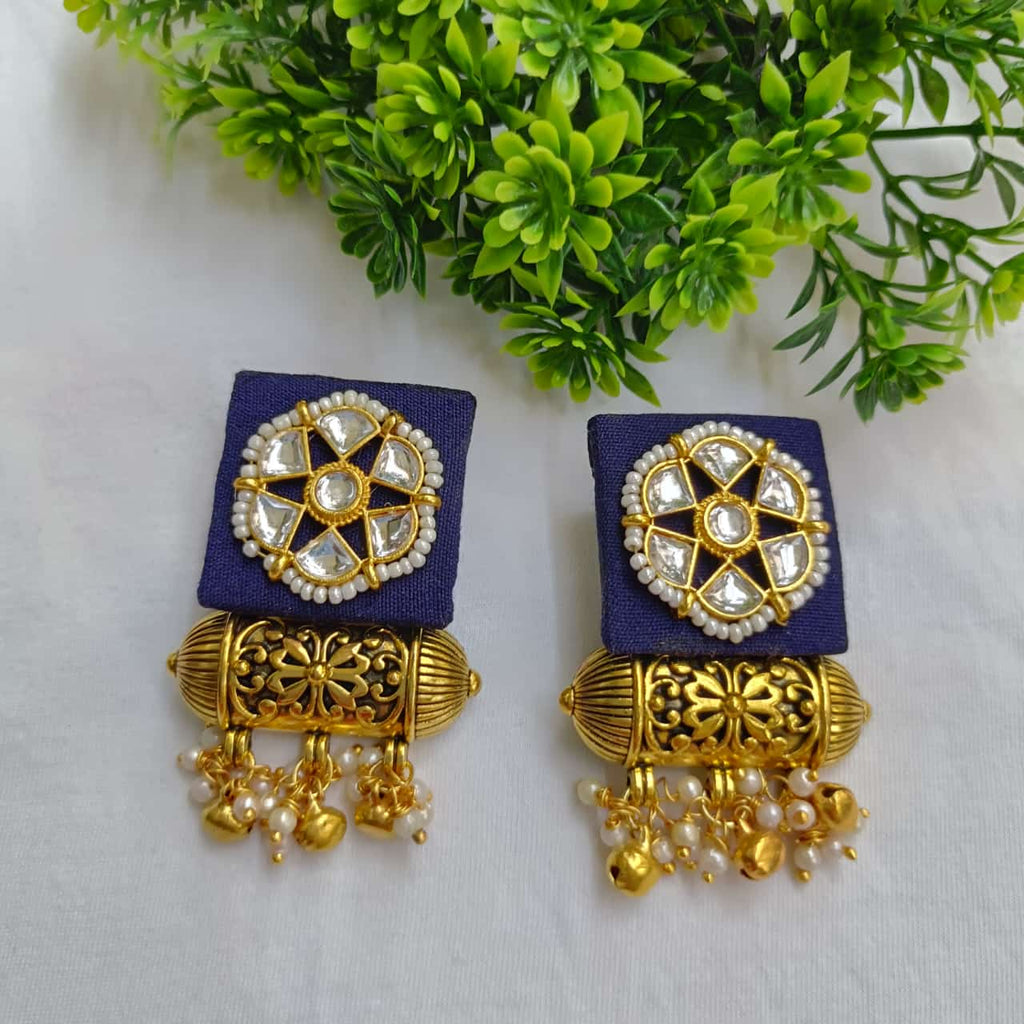 Rina Blue Square Flower Earrings