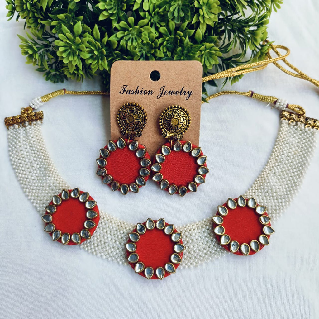 Namita Red Fabric Choker Set