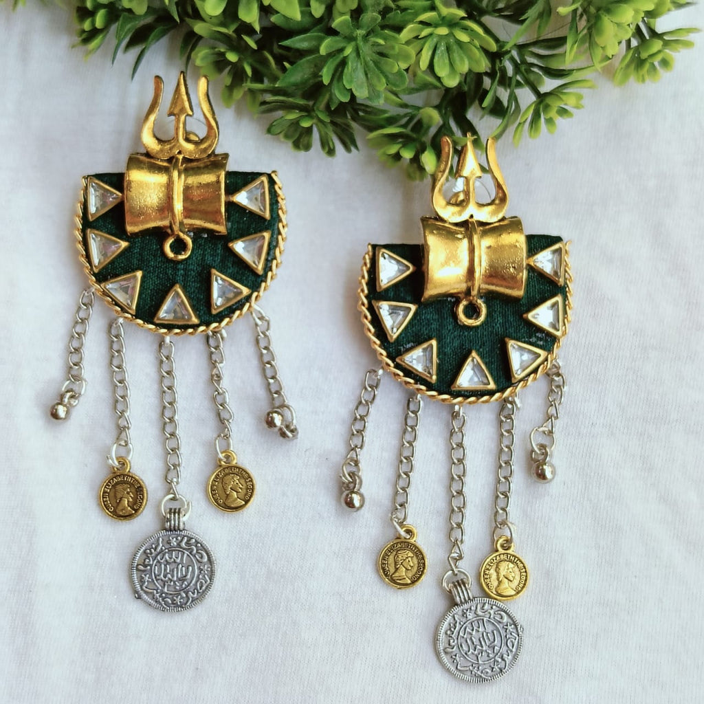 Shalini Green Fabric Dual Tone Earrings