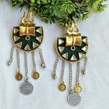 Shalini Green Fabric Dual Tone Earrings