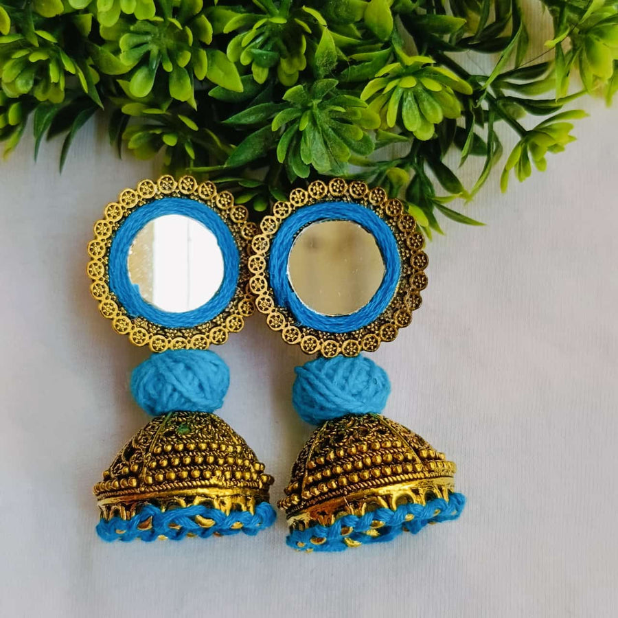 Ojas Blue Mirror Antique Earrings