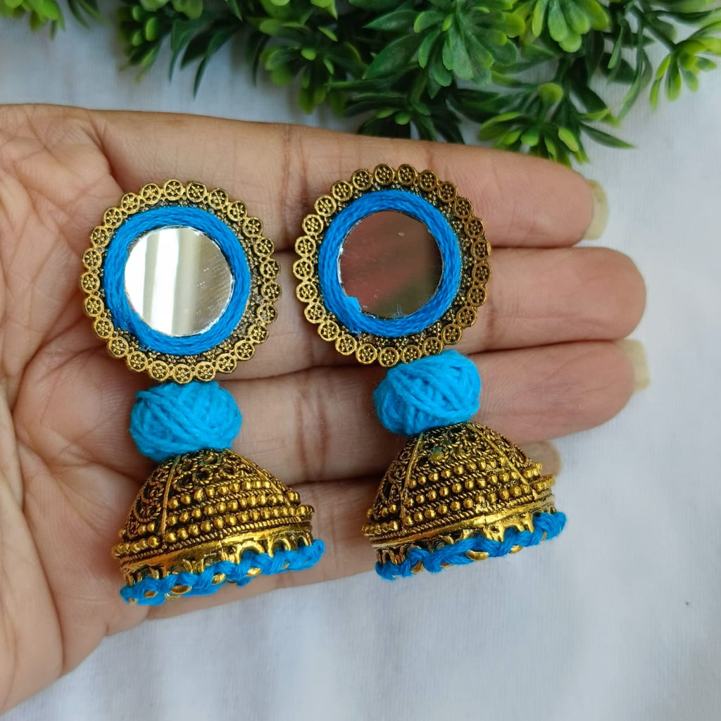 Ojas Blue Mirror Antique Earrings