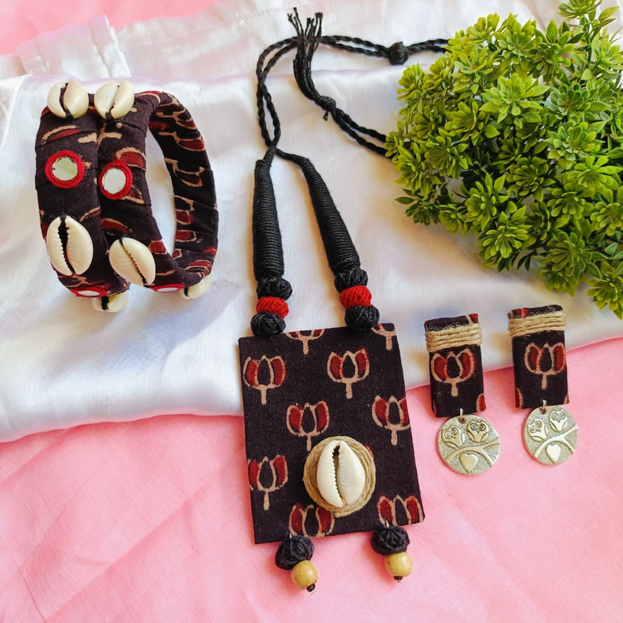 Black Ajrakh Necklace Combo Set