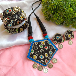 Blue Ajrakh Necklace Combo Set